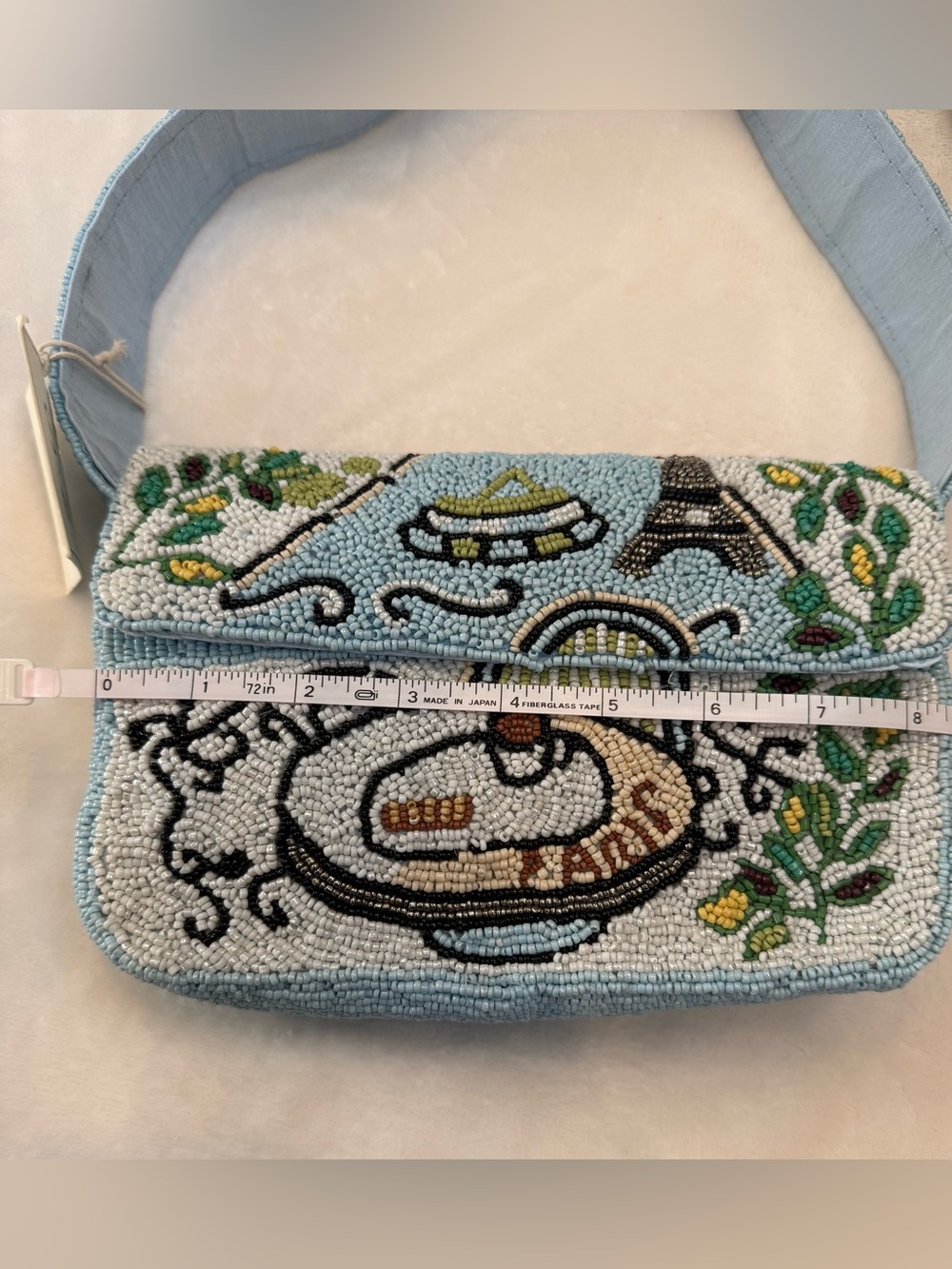 Sol and Mer Paris scene on handcrafted Beaded Shoulder Bag. NWT. TikTok viral. - Picture 3 of 5